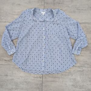 J. Jill Women's One-Pocket Shirred Back Shirt Long Sleeve Button Up XL